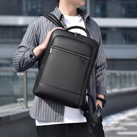 Executive PU Leather Laptop Backpack with USB Charging Port