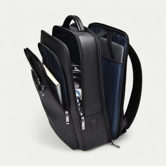 Executive PU Leather Laptop Backpack with USB Charging Port