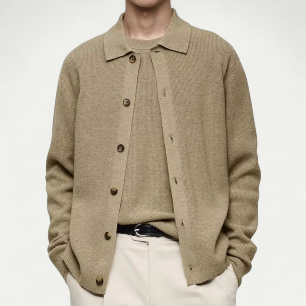 Men’s Casual Knitted Cardigan with Button Front and Lapel Collar