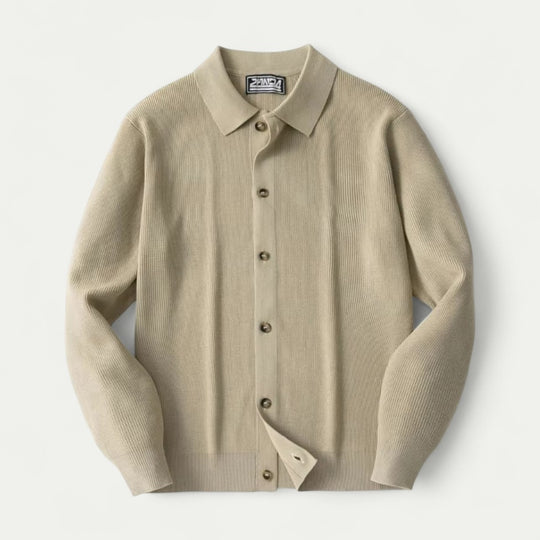 Men’s Casual Knitted Cardigan with Button Front and Lapel Collar