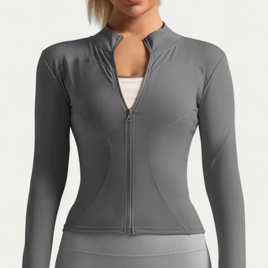 Women's Lightweight Zip Up Sports Jacket with High Neck and Thumb Holes