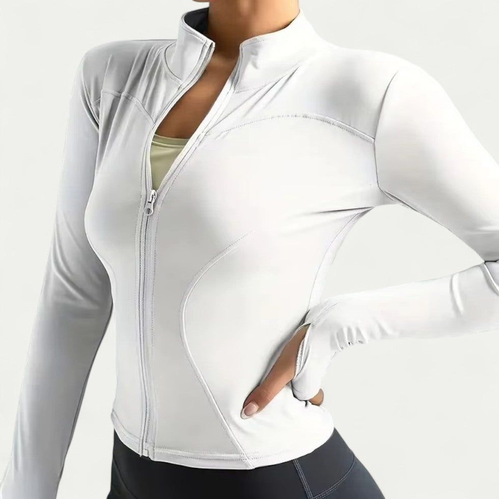 Women's Lightweight Zip Up Sports Jacket with High Neck and Thumb Holes