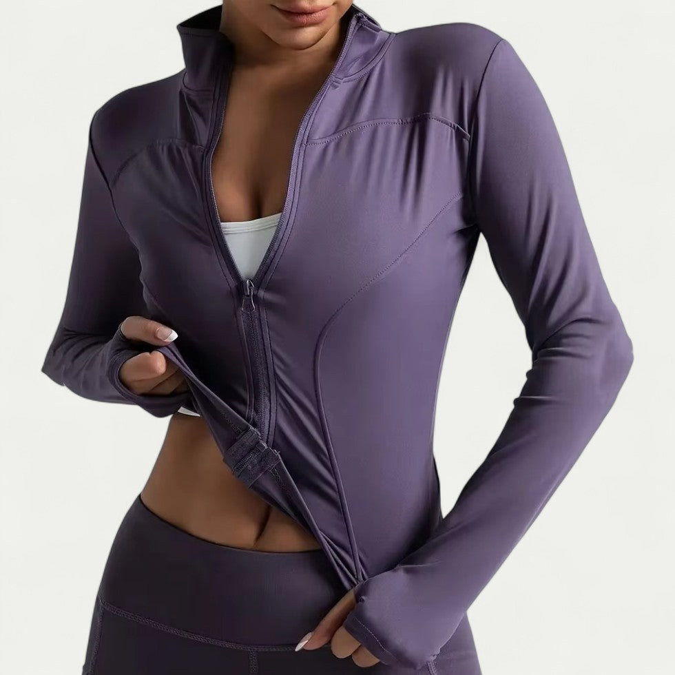 Women's Lightweight Zip Up Sports Jacket with High Neck and Thumb Holes