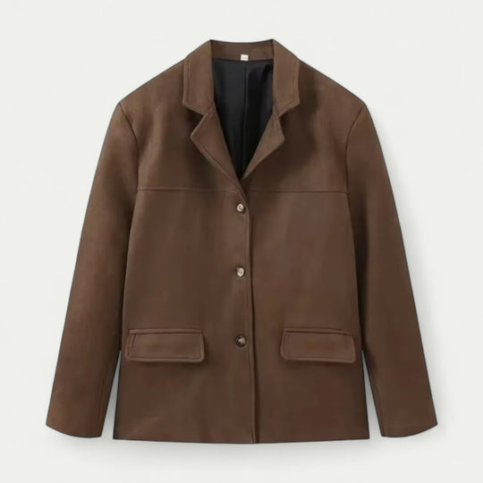 Classic Suede Button Front Jacket for Women