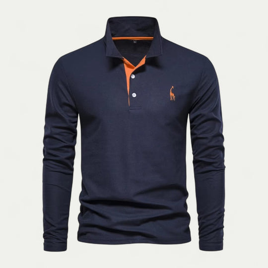 Men Long Sleeve Cotton Blend Polo Shirt