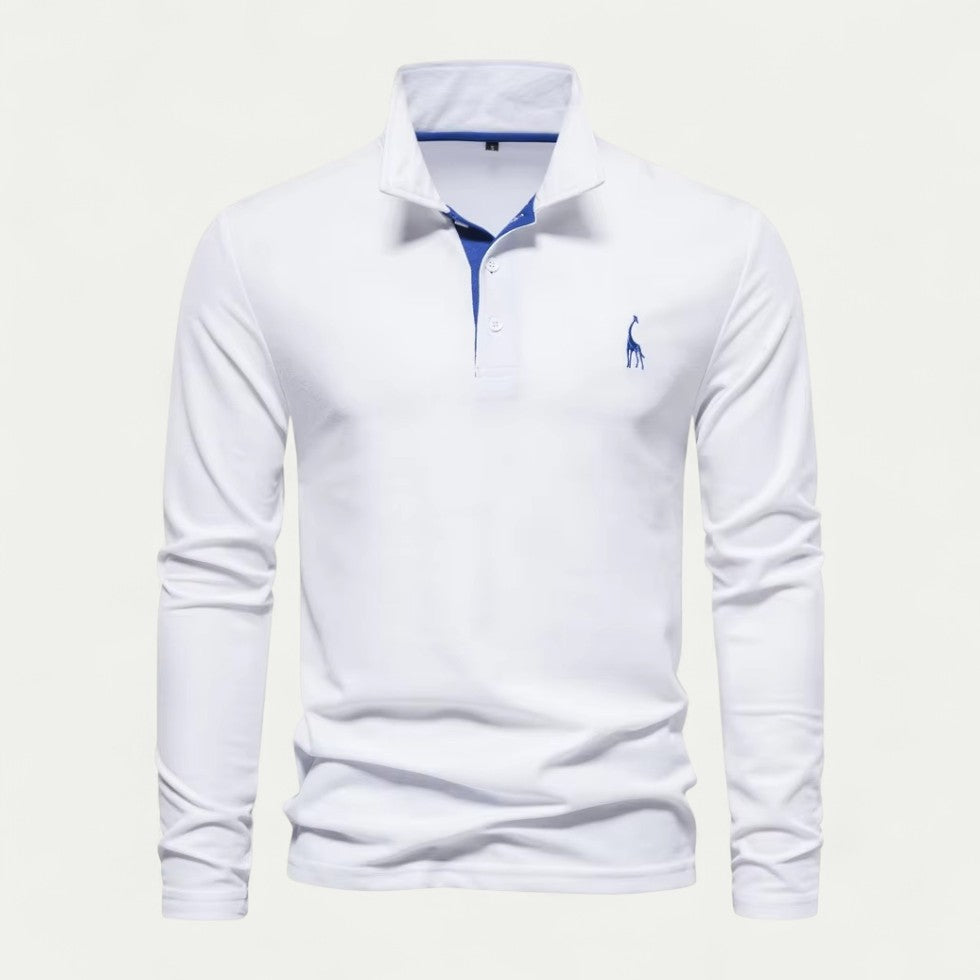 Men Long Sleeve Cotton Blend Polo Shirt