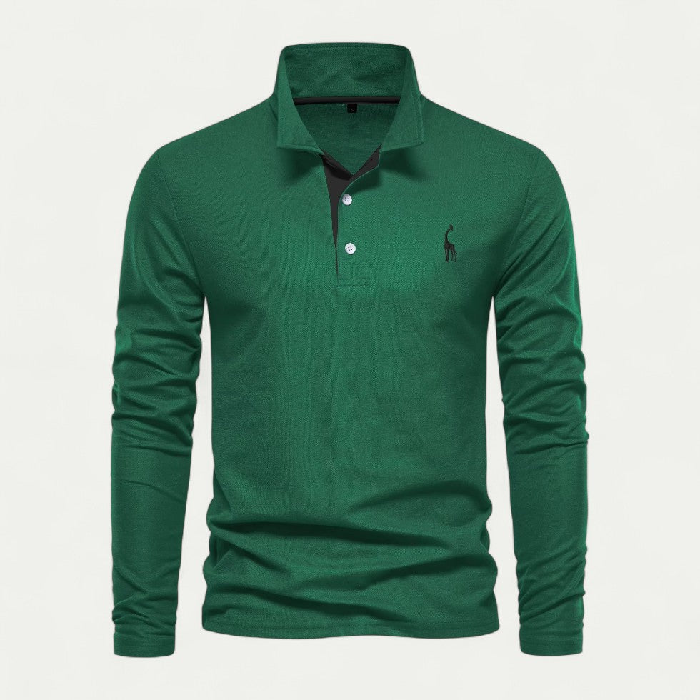 Men Long Sleeve Cotton Blend Polo Shirt