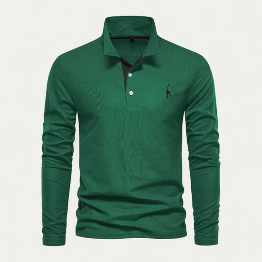Men Long Sleeve Cotton Blend Polo Shirt