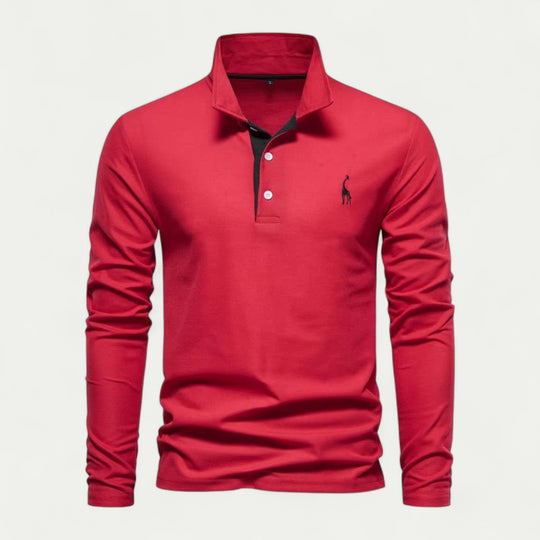 Men Long Sleeve Cotton Blend Polo Shirt