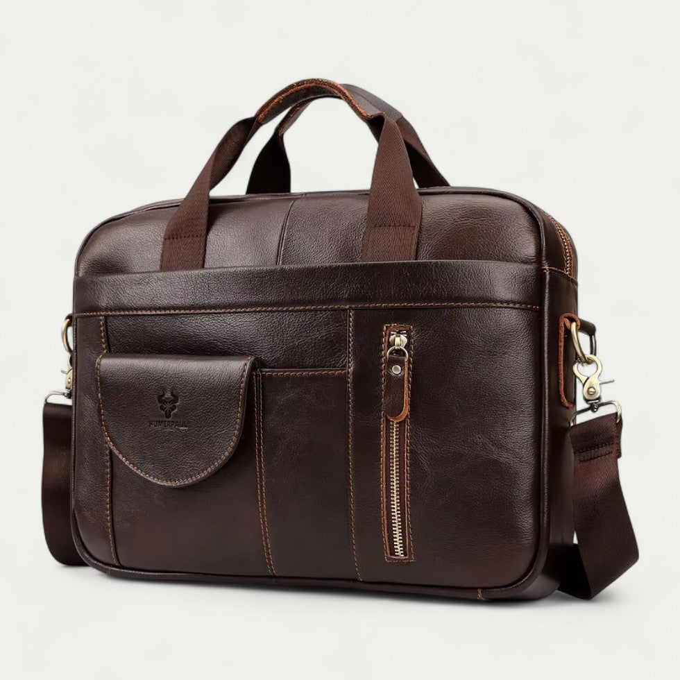 Men Leather Laptop Briefcase with Shoulder Strap