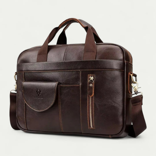 Men Leather Laptop Briefcase with Shoulder Strap