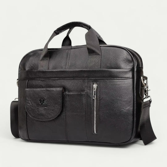Men Leather Laptop Briefcase with Shoulder Strap