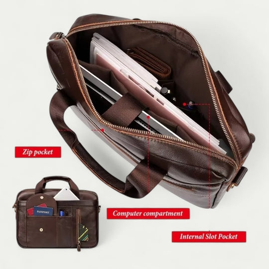 Men Leather Laptop Briefcase with Shoulder Strap