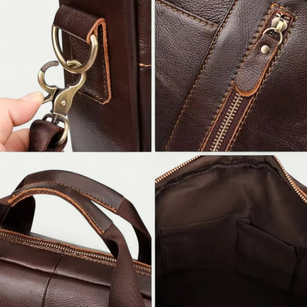 Men Leather Laptop Briefcase with Shoulder Strap