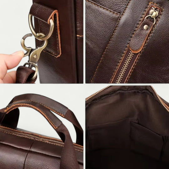 Men Leather Laptop Briefcase with Shoulder Strap