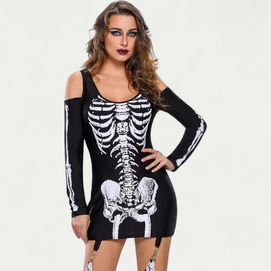 Skeleton Print Long Sleeve Halloween Costume Set