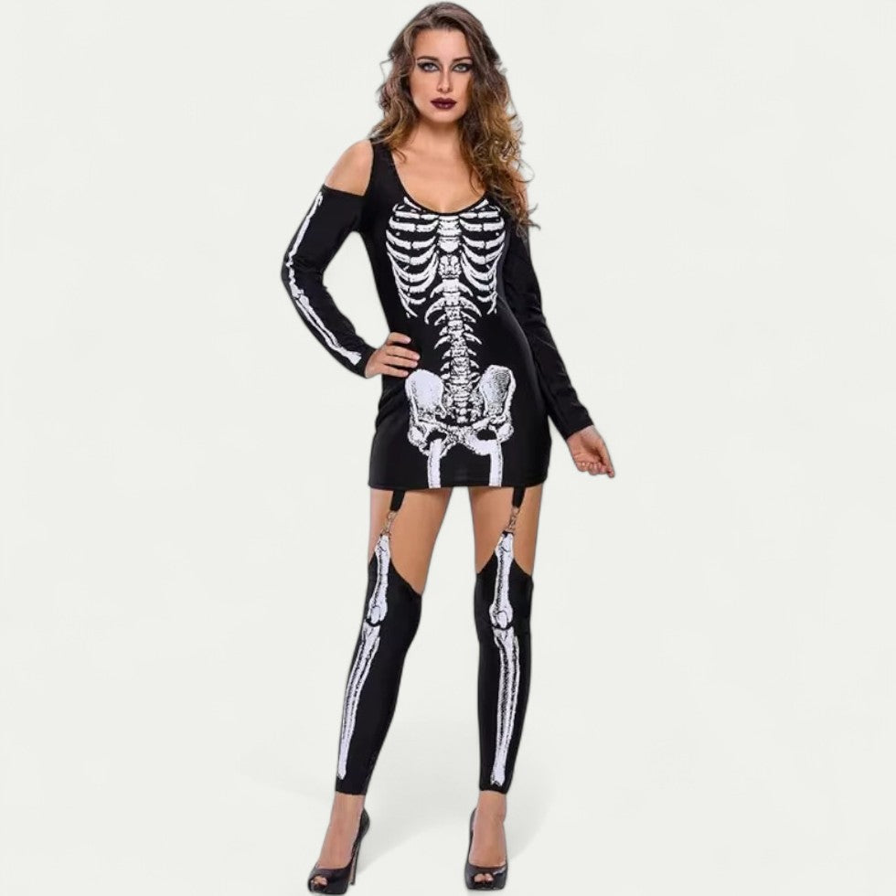 Skeleton Print Long Sleeve Halloween Costume Set
