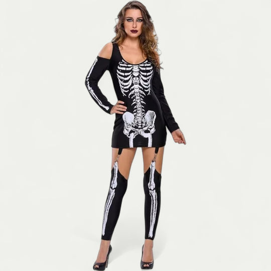 Skeleton Print Long Sleeve Halloween Costume Set