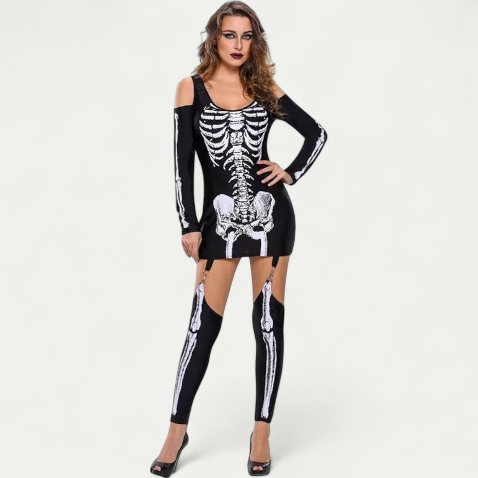 Skeleton Print Long Sleeve Halloween Costume Set