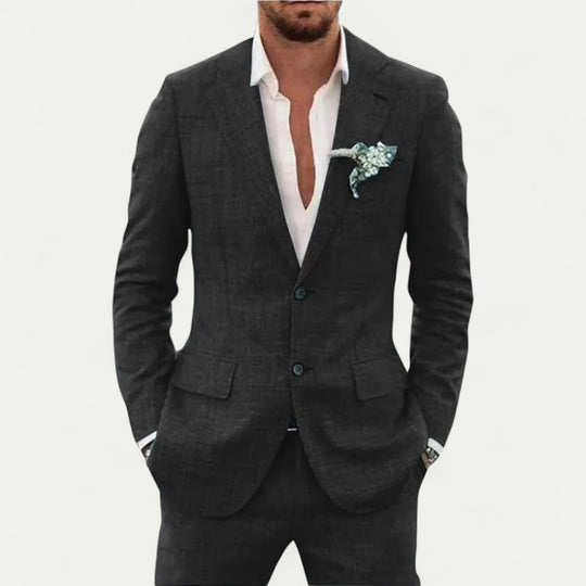 Slim Fit Linen Blend Suit for Summer Wedding and Formal Events