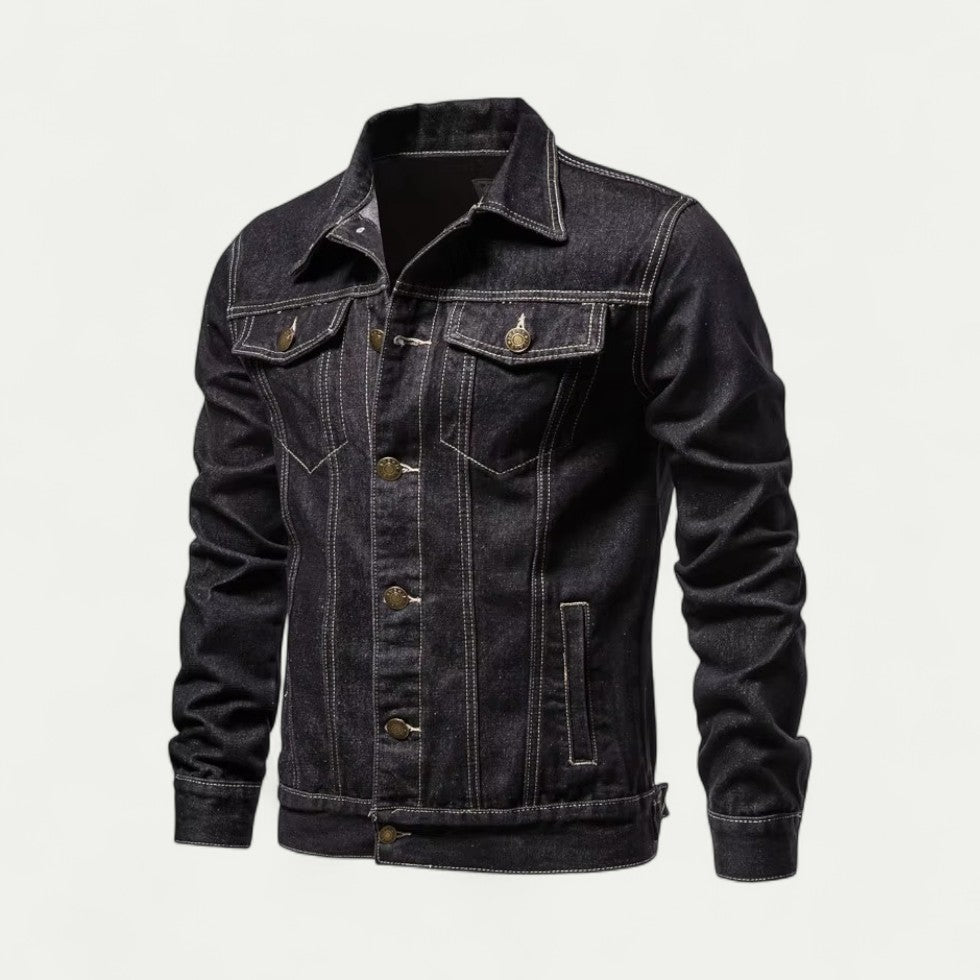 Cotton Blend Denim Jacket with Button Fastening for Everyday Style