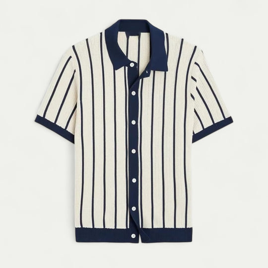 Striped Knit Cotton Blend Button Up Shirt for Smart Casual Summer Looks