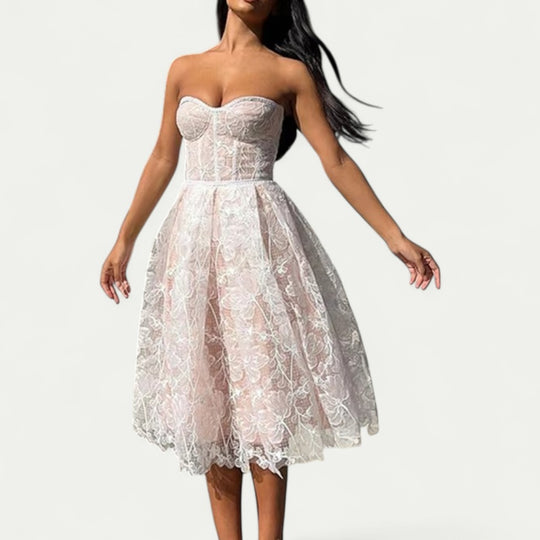 Strapless Lace Midi Dress for Formal Party Elegance