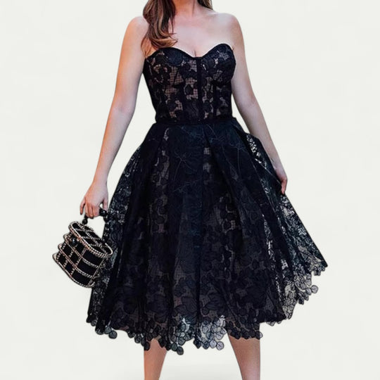 Strapless Lace Midi Dress for Formal Party Elegance
