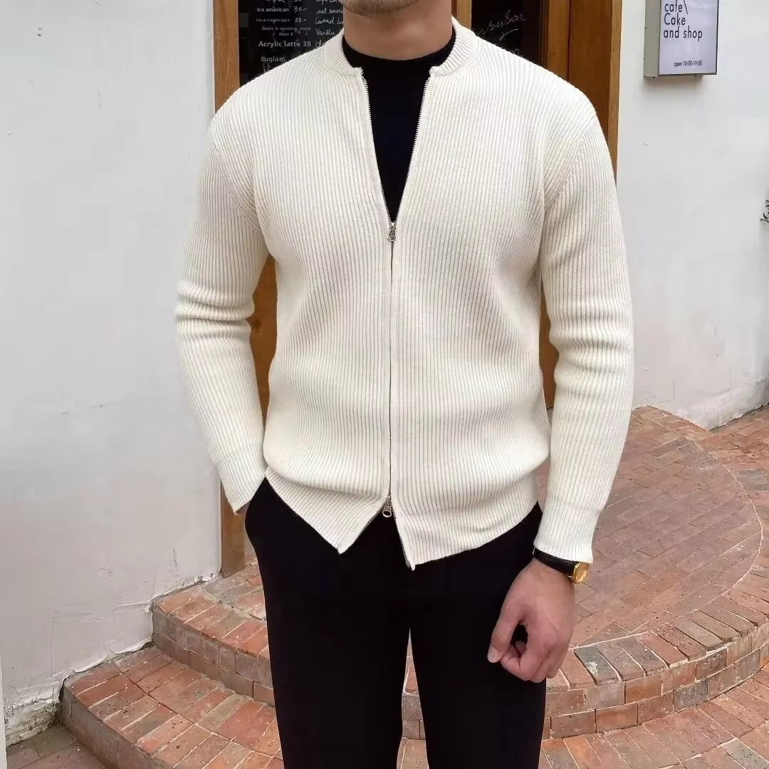 Ribbed Zip Through Cardigan in Soft Cotton Blend