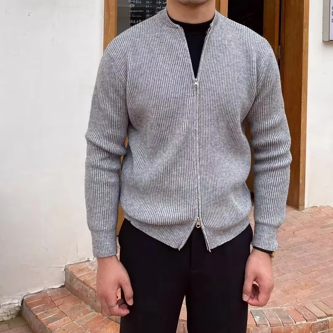 Ribbed Zip Through Cardigan in Soft Cotton Blend