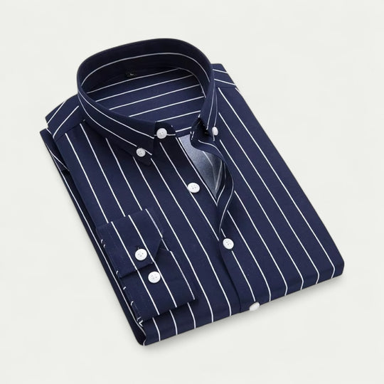 Stripe Cotton Blend Button Up Shirt for Business Casual Wear