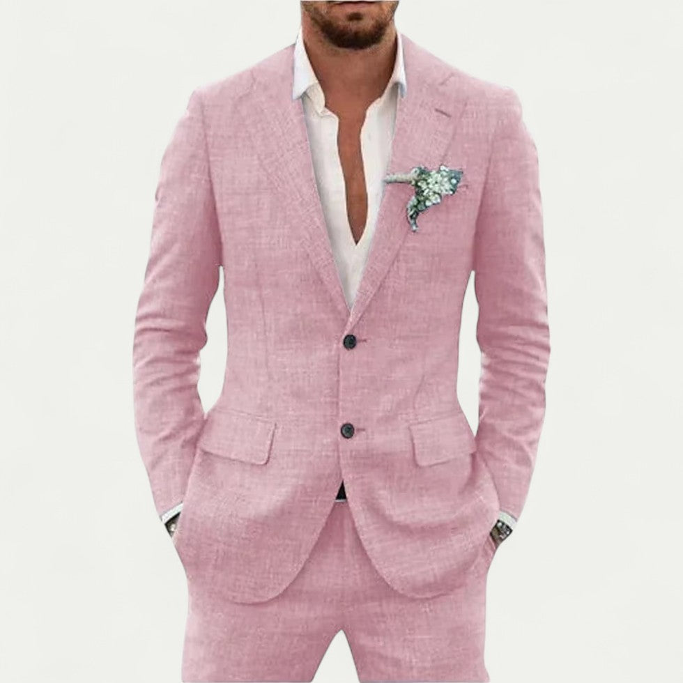 Slim Fit Linen Blend Suit for Summer Wedding and Formal Events