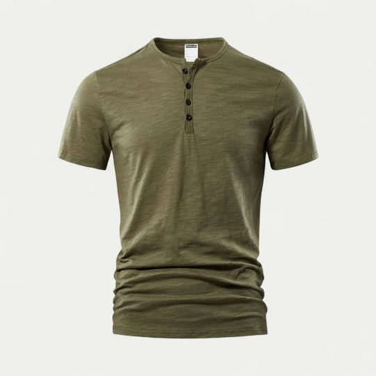 Men Short Sleeve Cotton T Shirt with Henry Neck for Summer