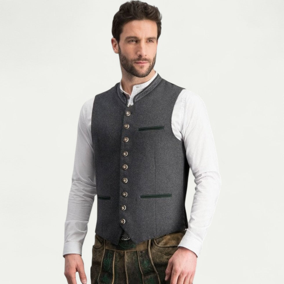 Mens Traditional Bavarian Vest Grey Classic Look