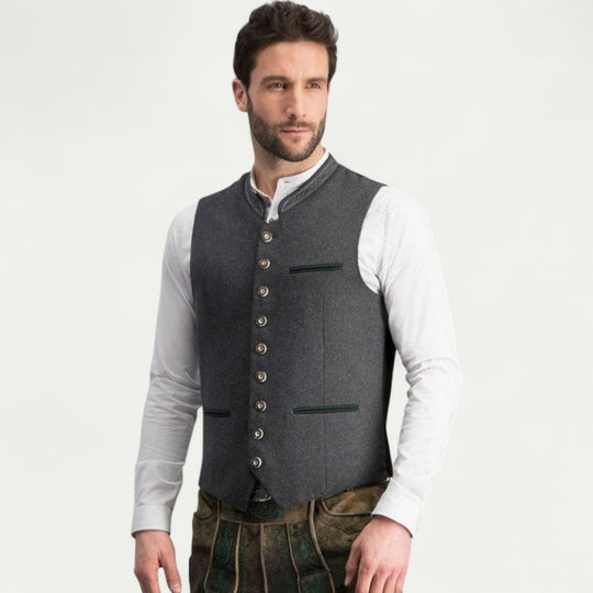 Mens Traditional Bavarian Vest Grey Classic Look