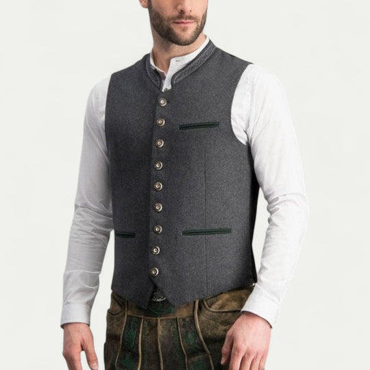 Mens Traditional Bavarian Vest Grey Classic Look