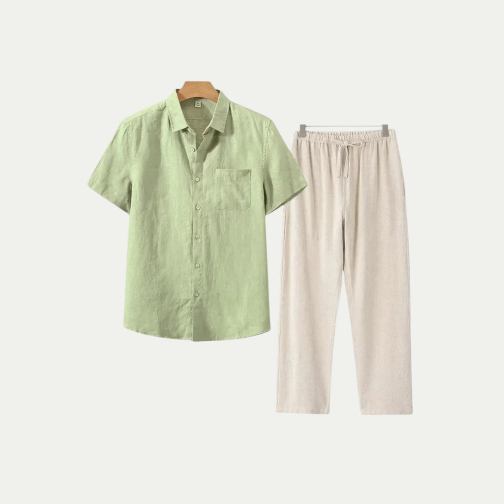 Randimo | Mens Old Money Short Sleeve Linen Shirt and Trousers Set