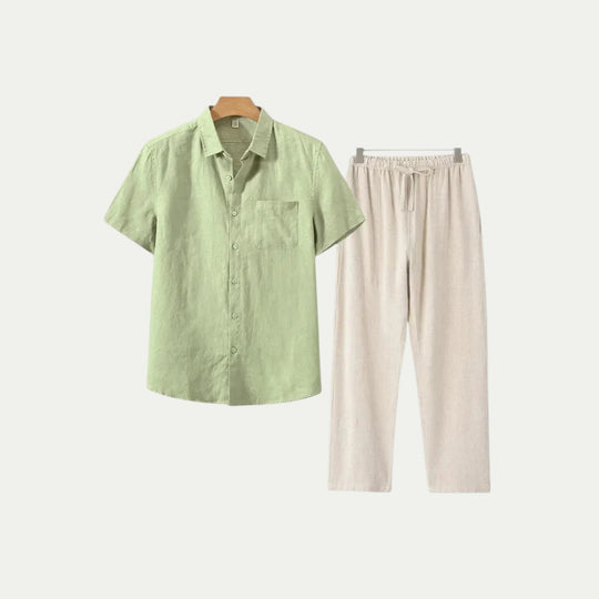 Randimo | Mens Old Money Short Sleeve Linen Shirt and Trousers Set