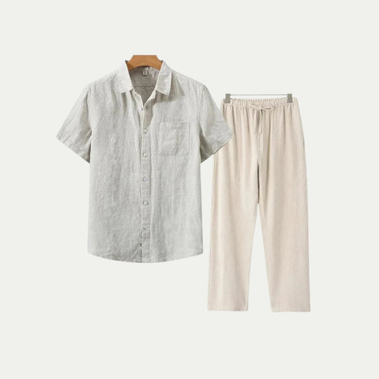 Randimo | Mens Old Money Short Sleeve Linen Shirt and Trousers Set