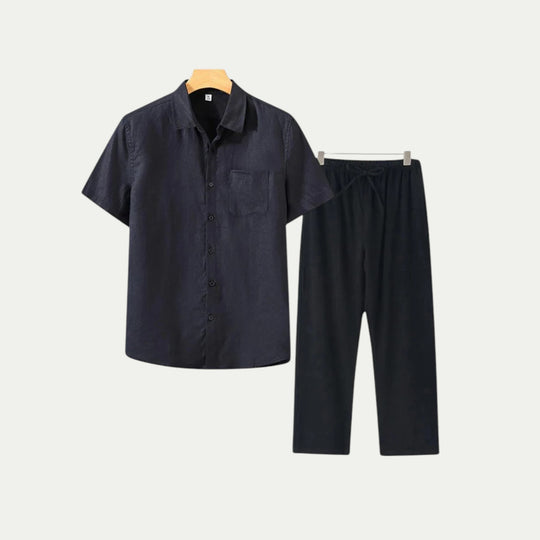 Randimo | Mens Old Money Short Sleeve Linen Shirt and Trousers Set