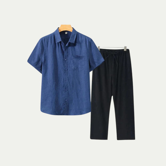 Randimo | Mens Old Money Short Sleeve Linen Shirt and Trousers Set