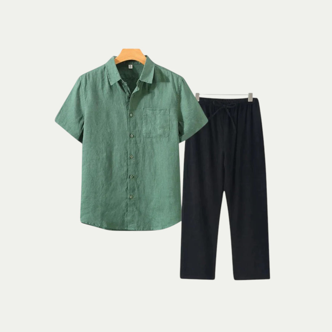 Randimo | Mens Old Money Short Sleeve Linen Shirt and Trousers Set