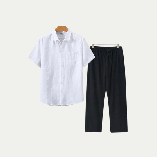Randimo | Mens Old Money Short Sleeve Linen Shirt and Trousers Set