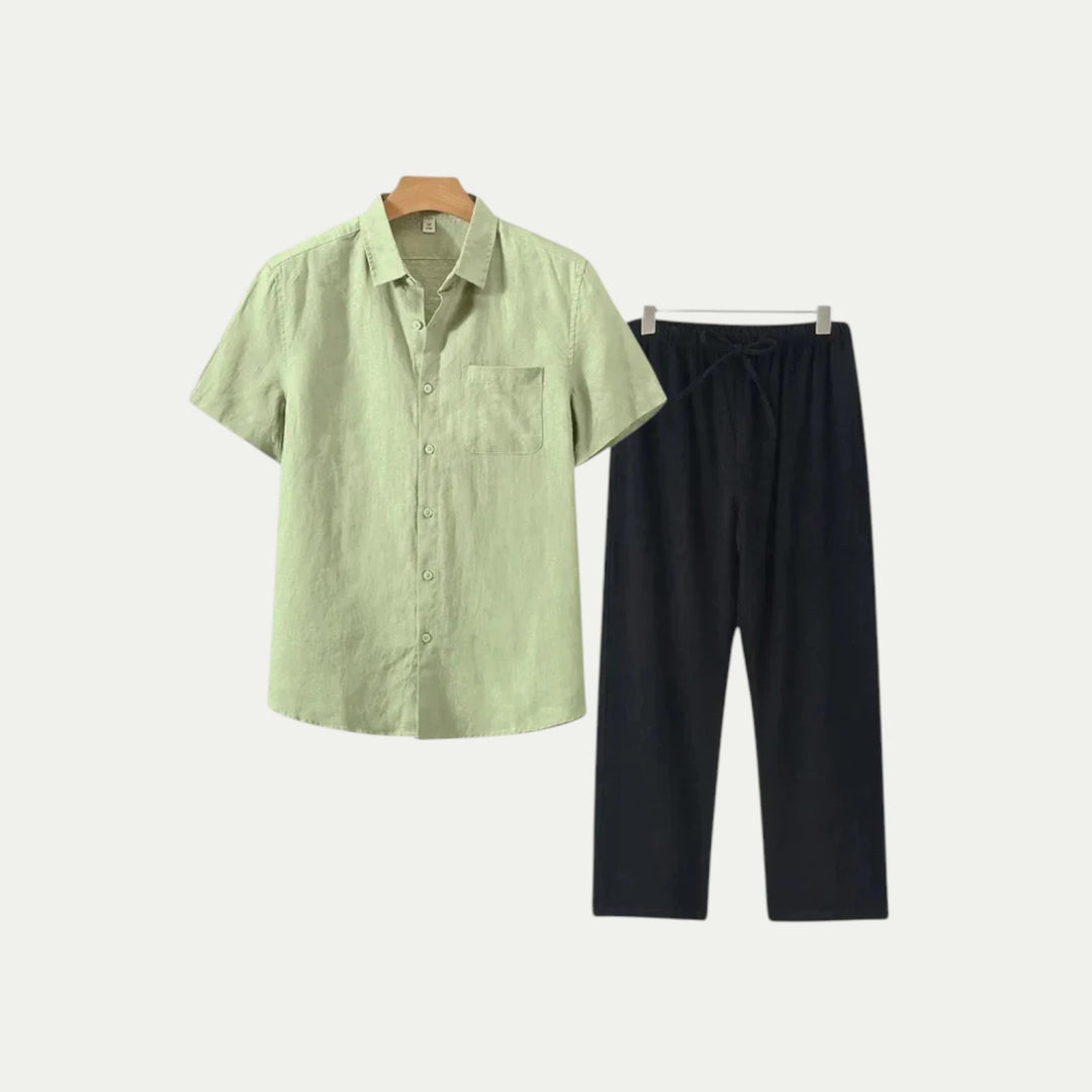 Randimo | Mens Old Money Short Sleeve Linen Shirt and Trousers Set