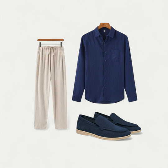 Randimo | Mens Old Money Beach Dinner Set Linen Shirt Shorts Suede Loafers