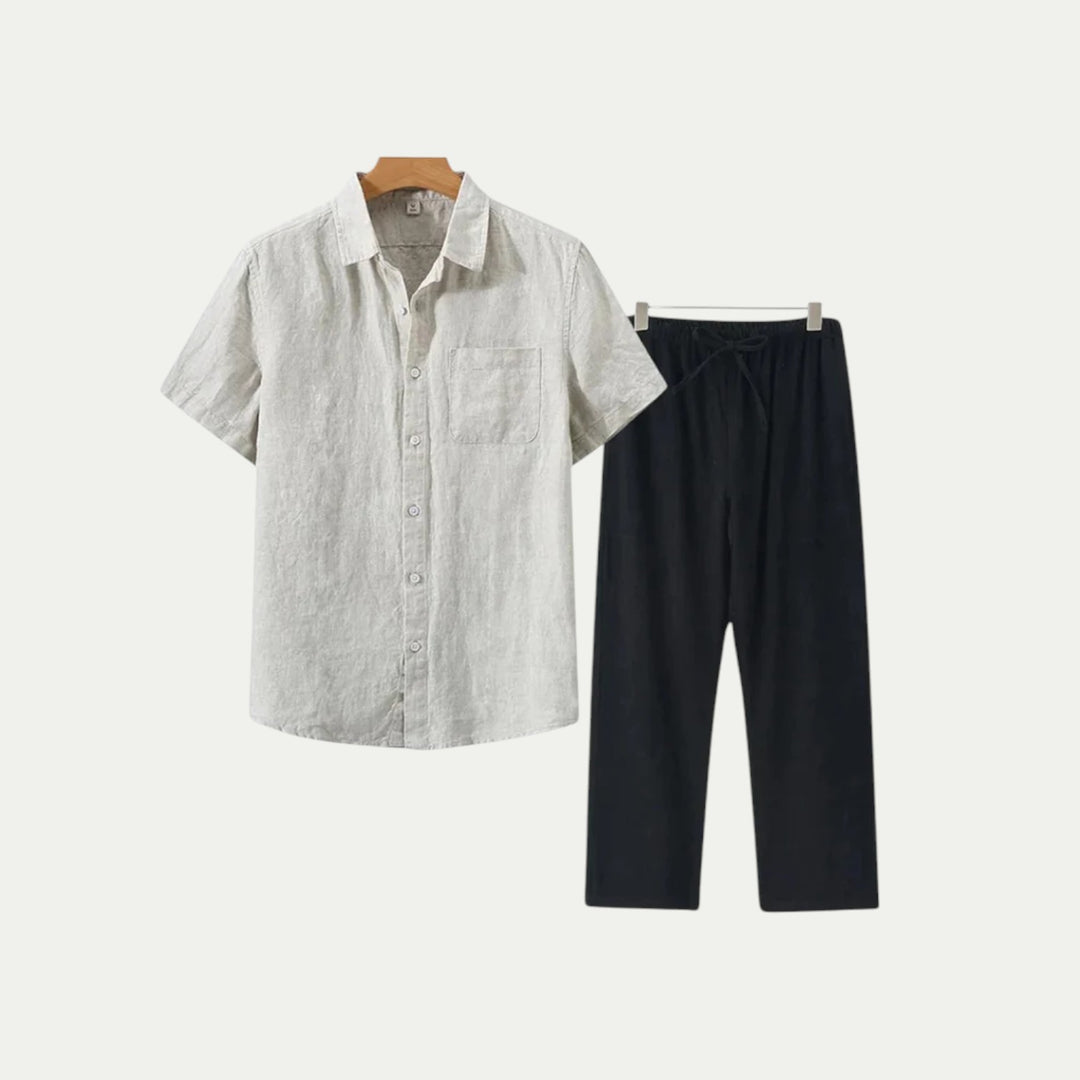 Randimo | Mens Old Money Short Sleeve Linen Shirt and Trousers Set