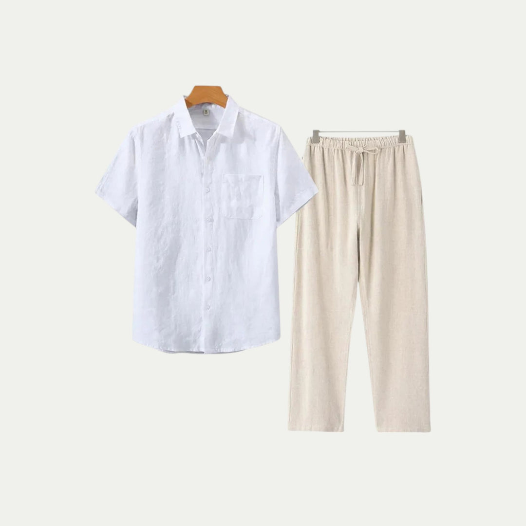 Randimo | Mens Old Money Short Sleeve Linen Shirt and Trousers Set