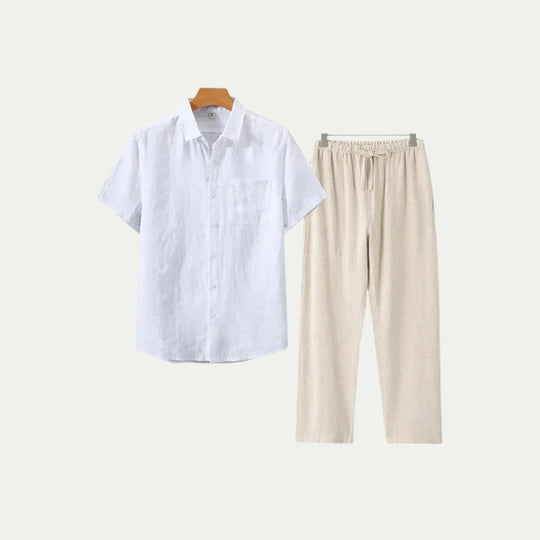 Randimo | Mens Old Money Short Sleeve Linen Shirt and Trousers Set