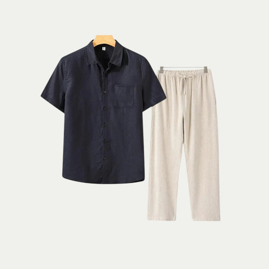 Randimo | Mens Old Money Short Sleeve Linen Shirt and Trousers Set