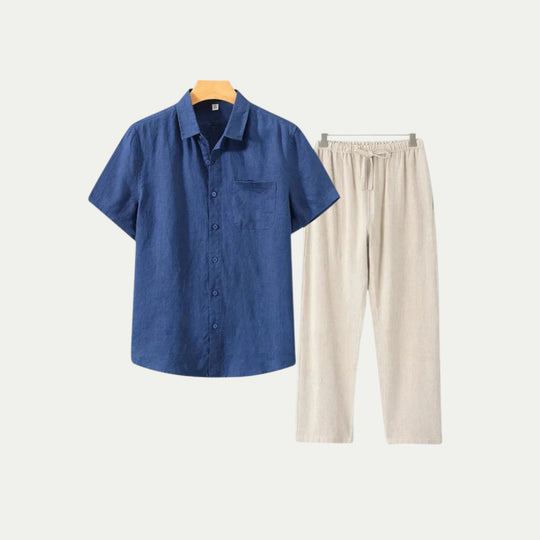 Randimo | Mens Old Money Short Sleeve Linen Shirt and Trousers Set